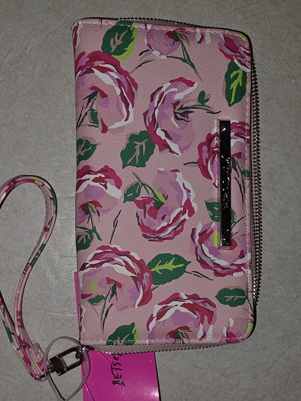 Betsey Johnson Pink Floral Zip Wallet Wristlet